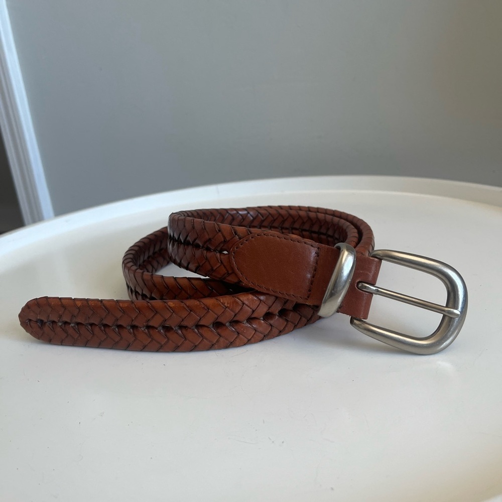 Coach 5922 Braided Leather Belt Men’s 38 Tan Woven Brown Solid Brass Buckle